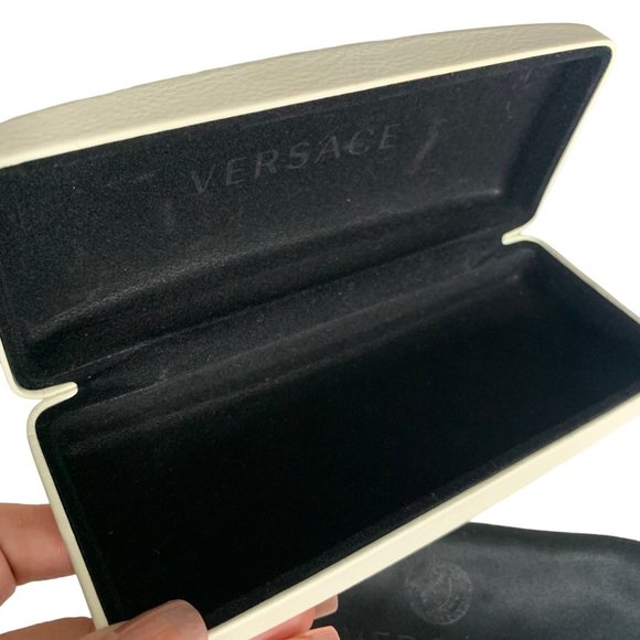 Versace Glasses Hard Case Clamshell Cream Authentic Microfiber Cleaning Cloth - Picture 6 of 8